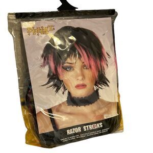 Spirit Halloween black Pink Razor Streak Bob Wig
